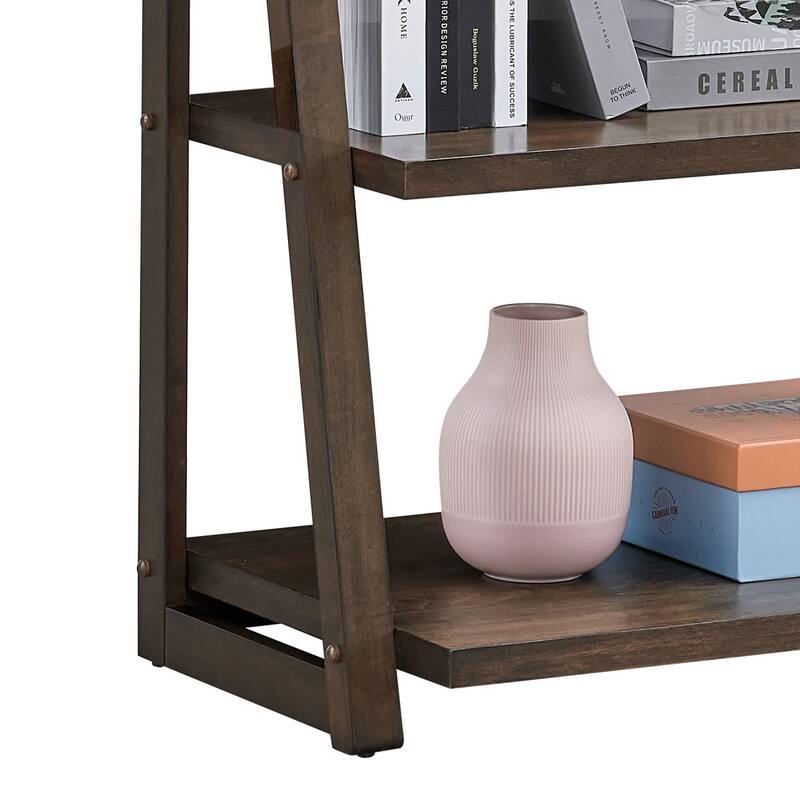 5-Tier Shelves,Bookshelf, Storage Rack, Bookcase with Rubber Wood Frame, Ladder Shelf