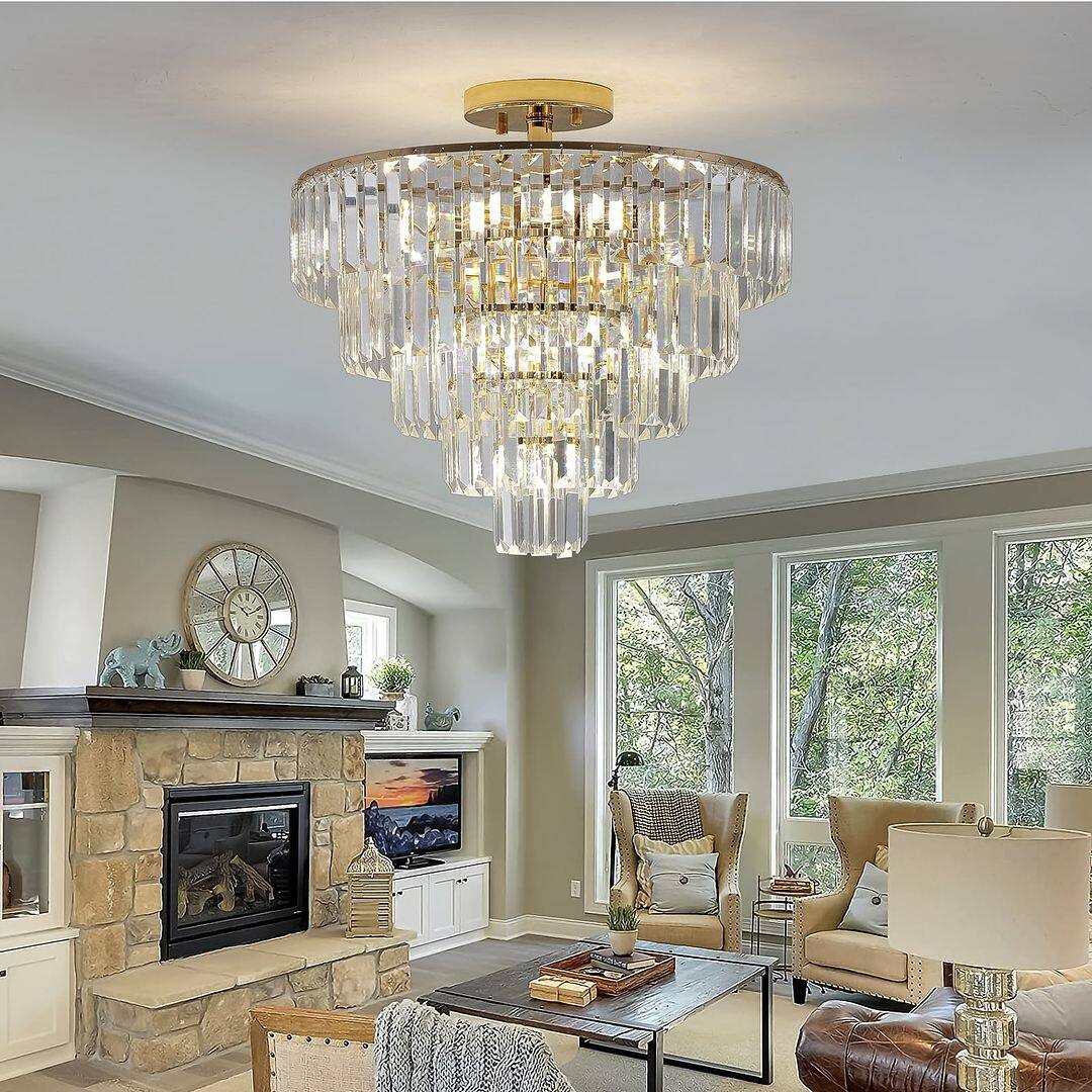 Modern Gold Semi Flush Mount Crystal Chandeliers On Sale Bed Bath