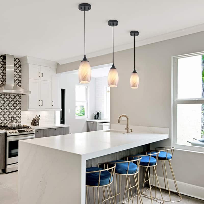Black Metal and Glass Pendant Light for Kitchen Island Dining Room