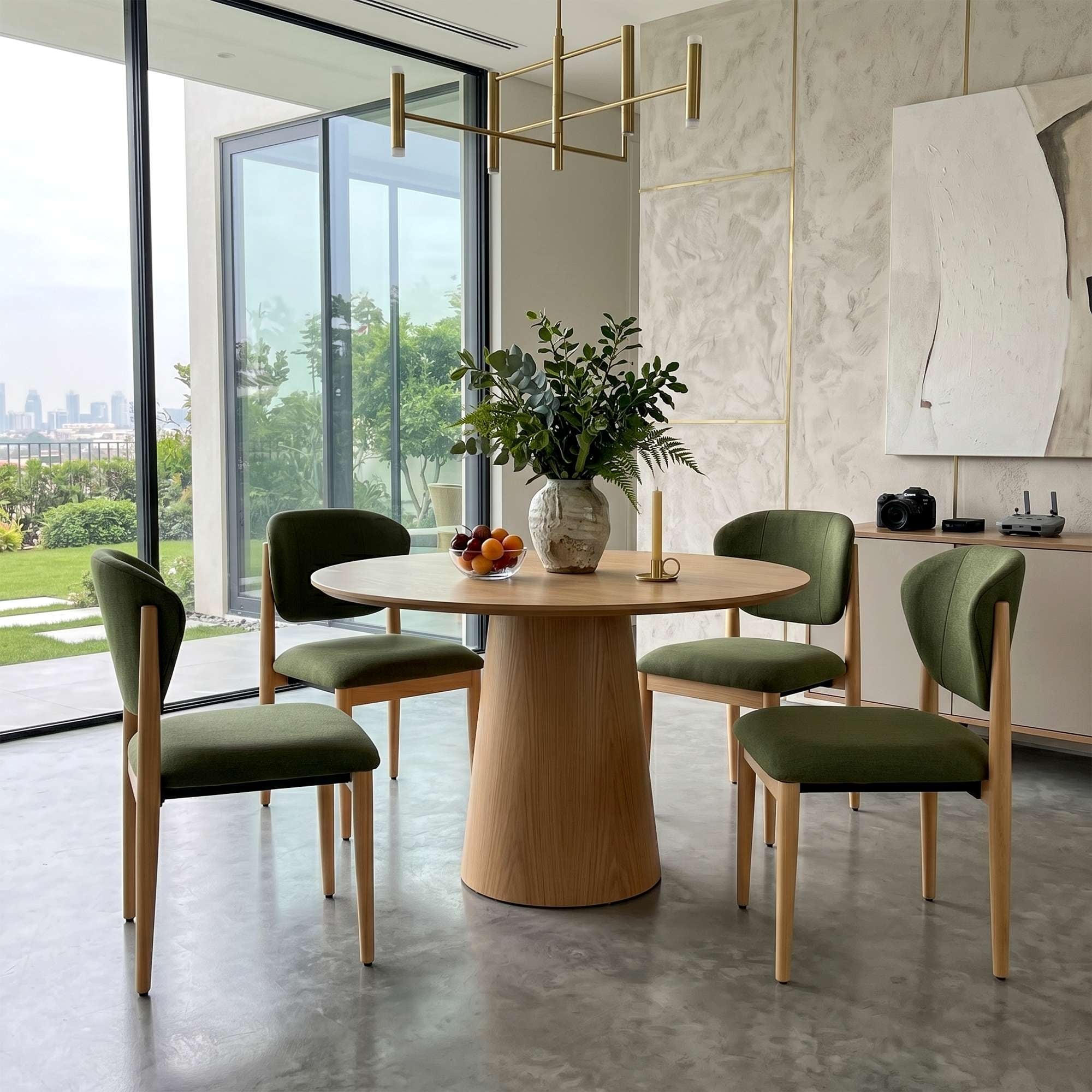 Modern Upholstered Dining Chairs Set of 2 Breathable Fabric Side Chairs with Solid Oak Legs Accent Chairs