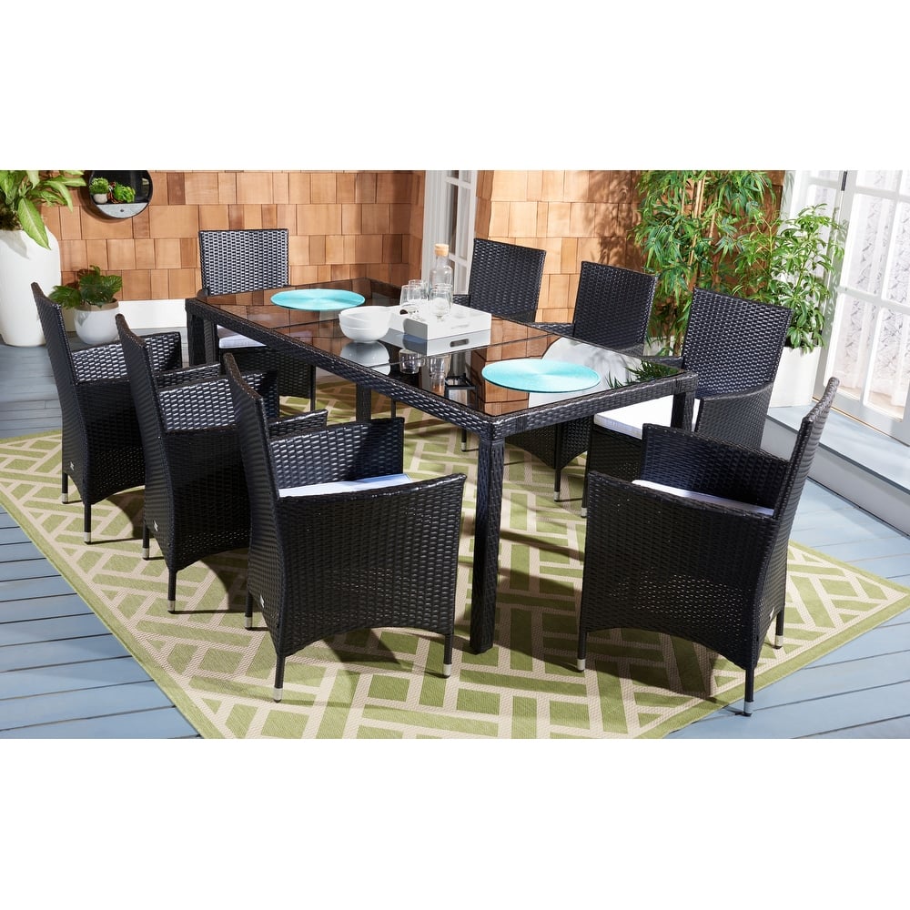 SAFAVIEH Outdoor Lianna 9-Piece Wicker Dining Set - 75Wx35Dx29H