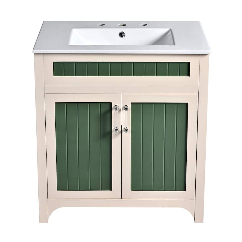 Bathroom Vanity with Sink Combo Set, Bathroom Storage Cabinet with Height Adjustable Shelf, Vanity Set with Ceramic Sink