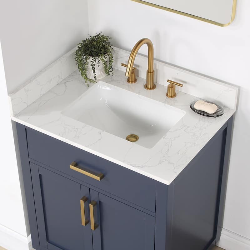 Altair Gavino Bath Vanity with Grain White Composite Stone Top and Mirror