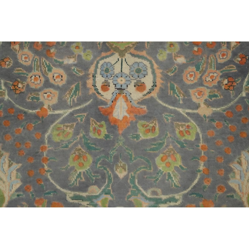 Hand Knotted Oriental 100% Wool Carpet Traditional Floral Greys & Charcoal Tabriz Area Rug - 9' 6'' X 6' 8''
