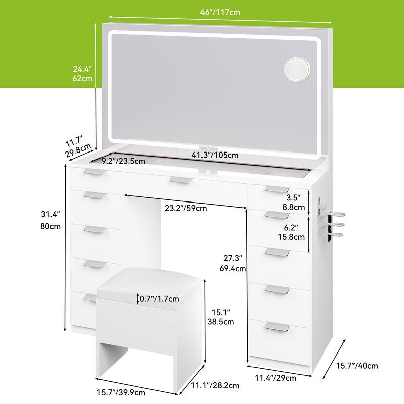 Moasis Makeup Vanities with 11 Drawers - 55.8'' H X 46'' W X 15.7'' D