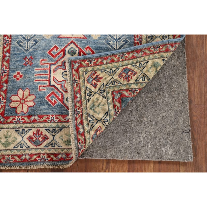 Light Blue Kazak Foyer Rug Hand-Knotted Geometric Wool Carpet - 2'9" x 4'1"