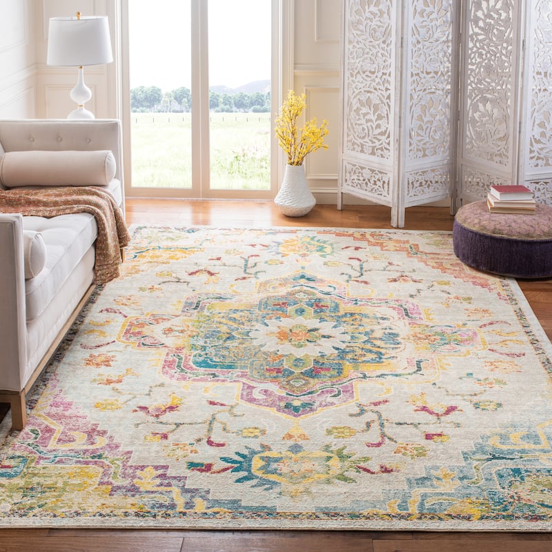 SAFAVIEH, Crystal Naimat Vintage Boho Medallion Rug - 10' x 14' - Light Blue/Grey