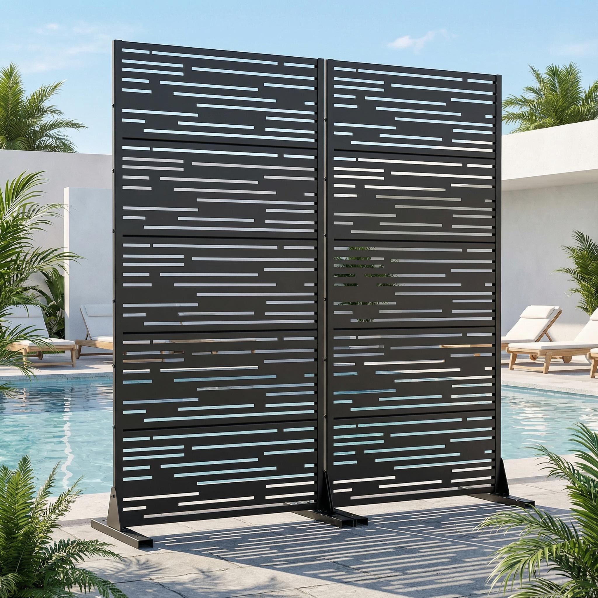 Outdoor Privacy Screen with Stand for Patio Garden Metal Fence Set of 2