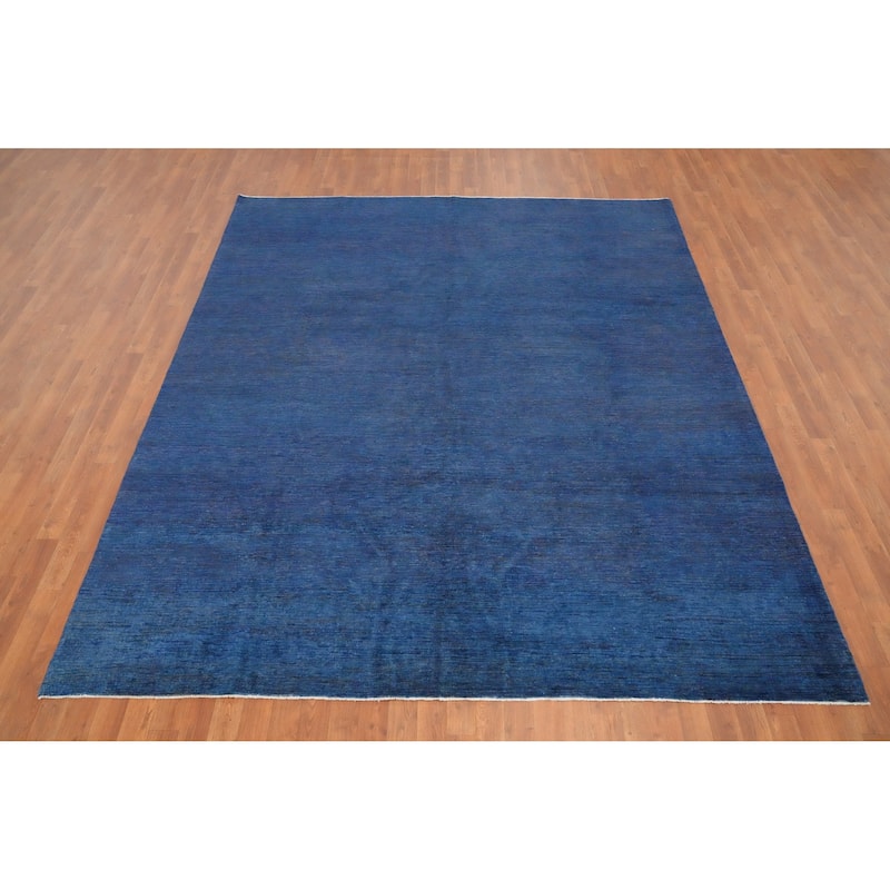 Hand Knotted Oriental 100% Wool Carpet Modern Solid Navy Blue & Blues Gabbeh Area Rug - 9' 7'' X 8' 0''