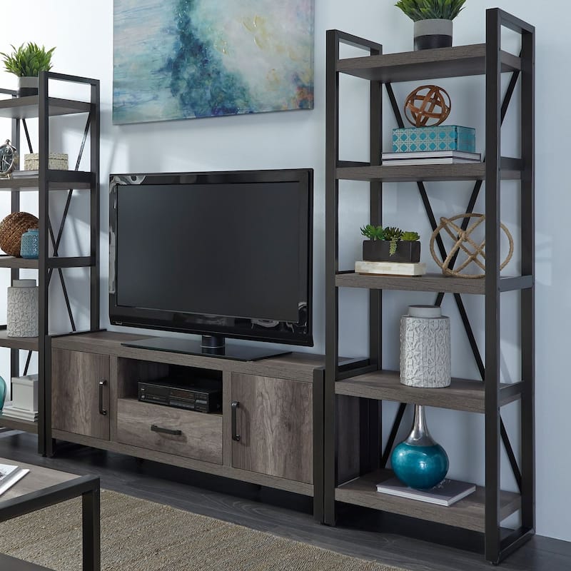 Tanners Creek Greystone Tall Pier Unit 5 Shelves Wood and Metal 77" - Graystone