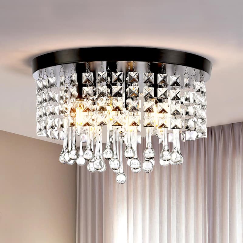 GetLedel 6-Light Crystal Flush Mount Chandelier - Oil Rubbed Bronze