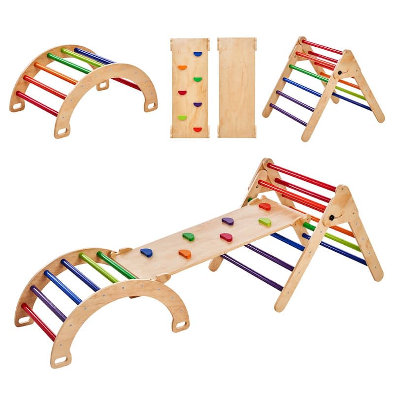 Wood Climbing Toy Set Pine 5-in-1 Play Gym for Kid's - L - Multi