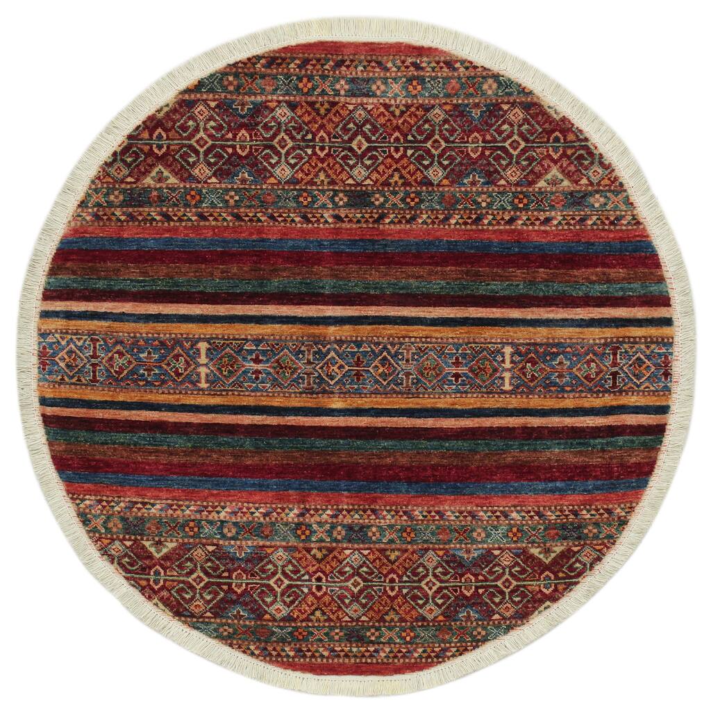 Tribal Khurgeen Norma Drk. Red/Drk. Blue Hand-knotted Wool Rug - 3'11 x 4'0 - 3'11'' x 4'0''