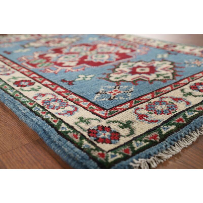 Blue Kazak Oriental Accent Rug Hand-Knotted Traditional Wool Carpet - 2'1" x 3'0"