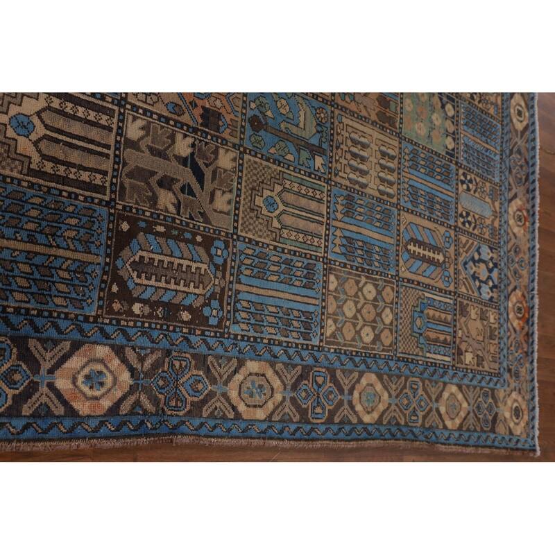 Garden Design Bakhtiari Persian Vintage Rug Handmade Blue Wool Carpet - 6'11"x 10'2"