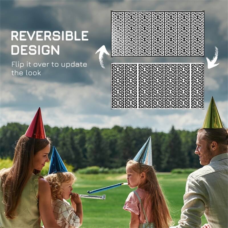 Black & White Chain Pattern Outdoor Rug Waterproof, Foldable Reversible, Portable Picnic Camping, Beach Mat with Carry Bag