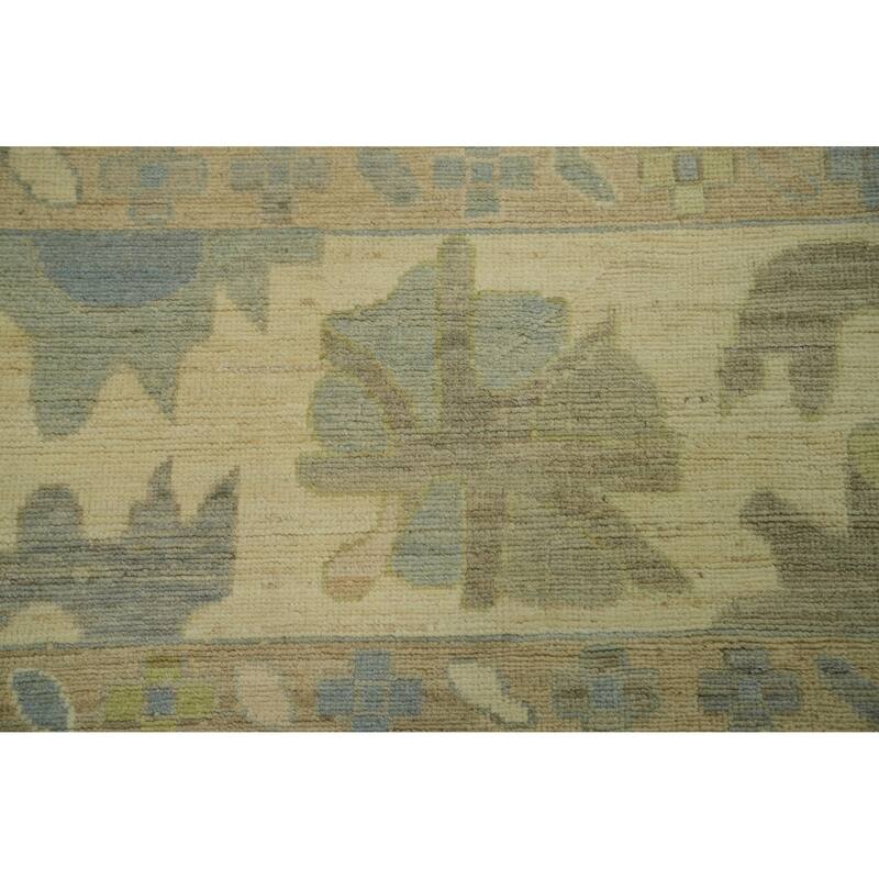 Handmade Gray Oushak Vegetable Dye Large Rug, Floral Geometric Carpet - 14' 0'' X 10' 1''