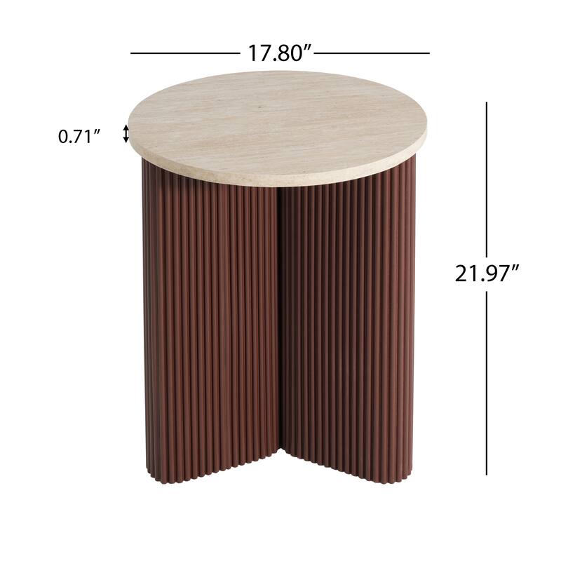 Christopher Knight Home - Arden Modern Marble Pattern Top Solid Side Table with Ribbed Brown Base