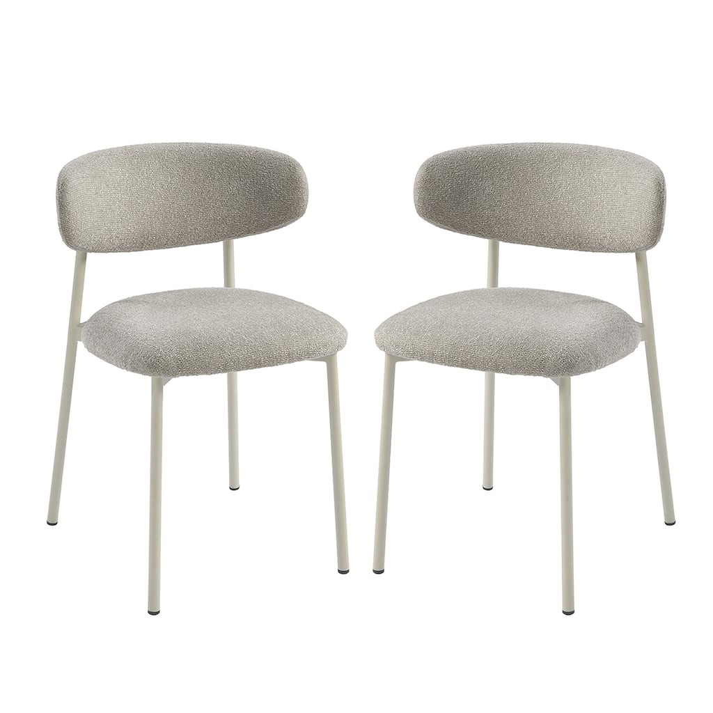 Set of 2 Upholstered Dining Chairs with Metal Leg in Light Gray Finish