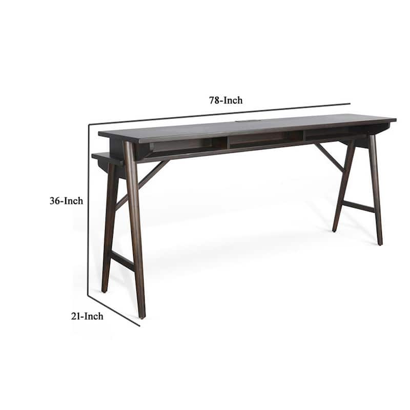 Ameri Console Table with USB Power Pack, 78 Inch Brown Mahogany Wood