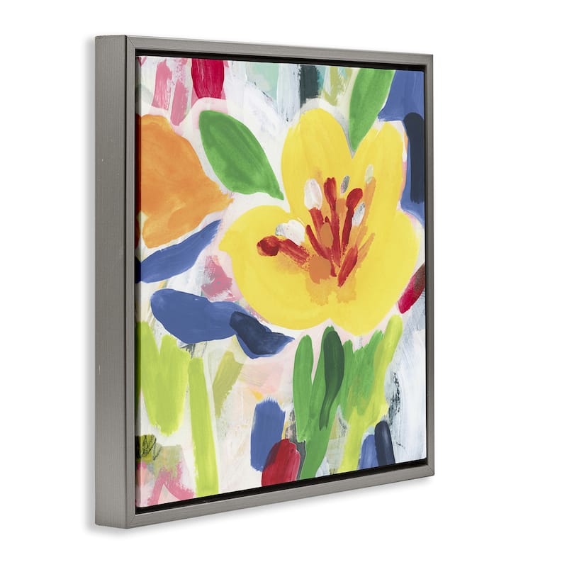 Stupell Bright Yellow Buttercup Blooms Framed Floater Canvas Wall Art Design By June Erica Vess