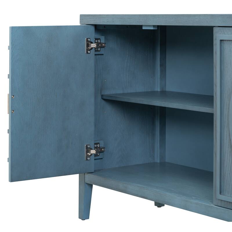 Coffee Bar Cabinet with 4 Doors, Wooden Buffet Cabinet with Adjustable Shelves, Storage Cabinet with Open Countertop