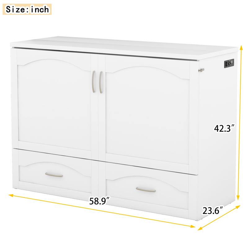 Full Size Murphy Wall Bed with drawer and Sockets and USB Ports
