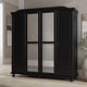 preview thumbnail 17 of 18, Palace Imports 100% Solid Wood Kyle 4-Door Wardrobe Armoire with Solid Wood or Mirrored Doors Black-Mirror