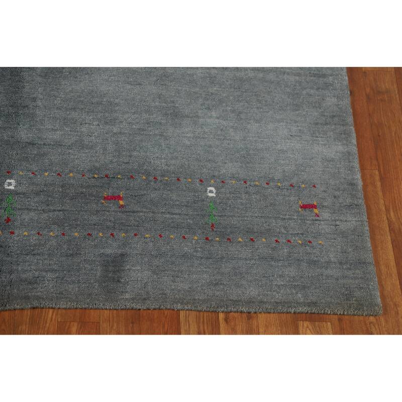 Slate Gray Gabbeh Indian Area Rug Hand-Knotted Wool Carpet - 5'4" x 7'7"
