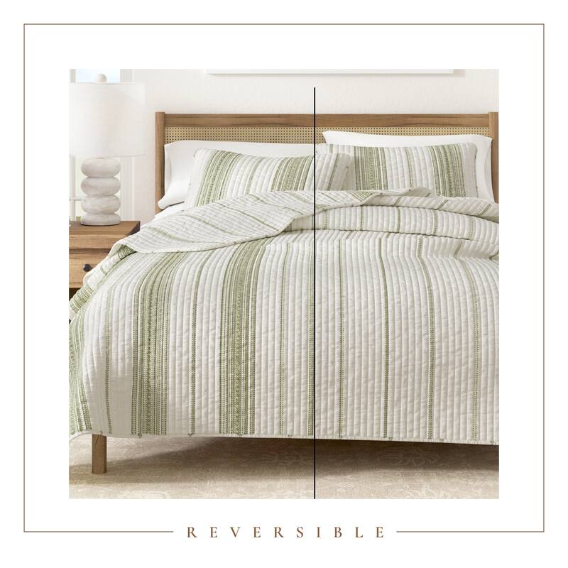 Linery & Co. Farmhouse Stripe Microfiber Quilt Set With Shams.