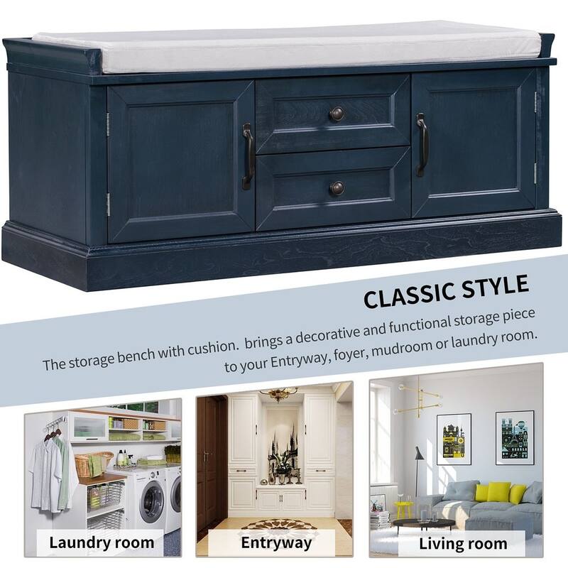 Storage Bench Shoe Bench with Removable Cushion for Living Room