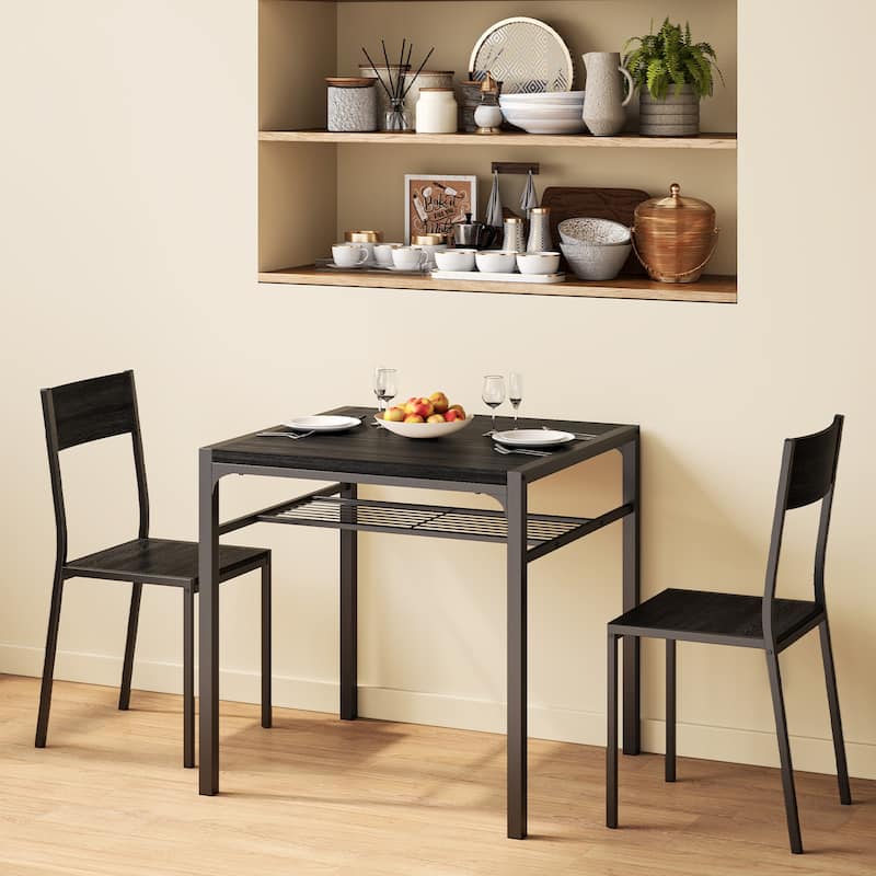 3 Piece Kitchen Table, Dining Table with 2 Chairs Set for Small Space - Black