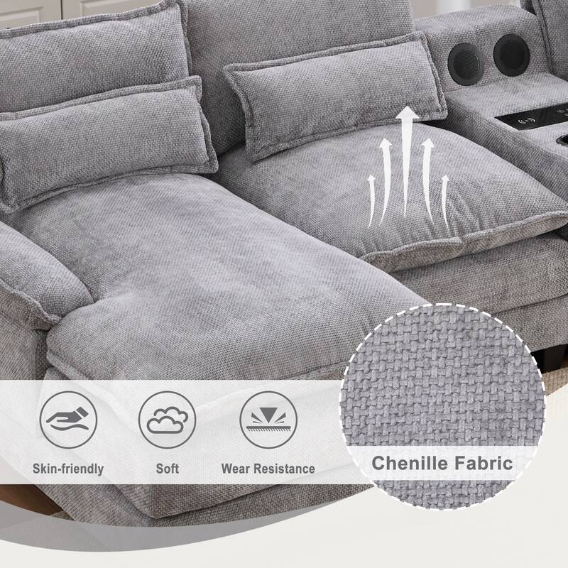 6-seat Chenille Upholstered Modern U-shaped Sectional Multifunctional Sofa with 2 Cup Holders,Pull-out Storage Space