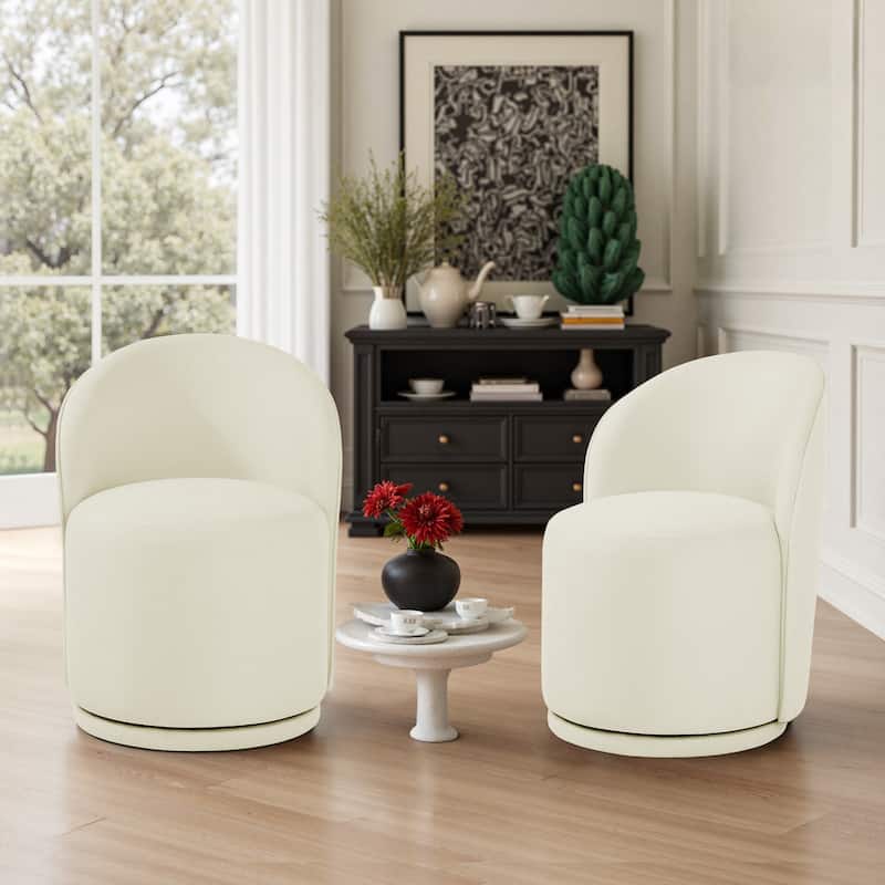 Modern Armless 360-Degree Swivel Dining Chair Barrel Chair - SET OF 2 - BEIGE LINEN