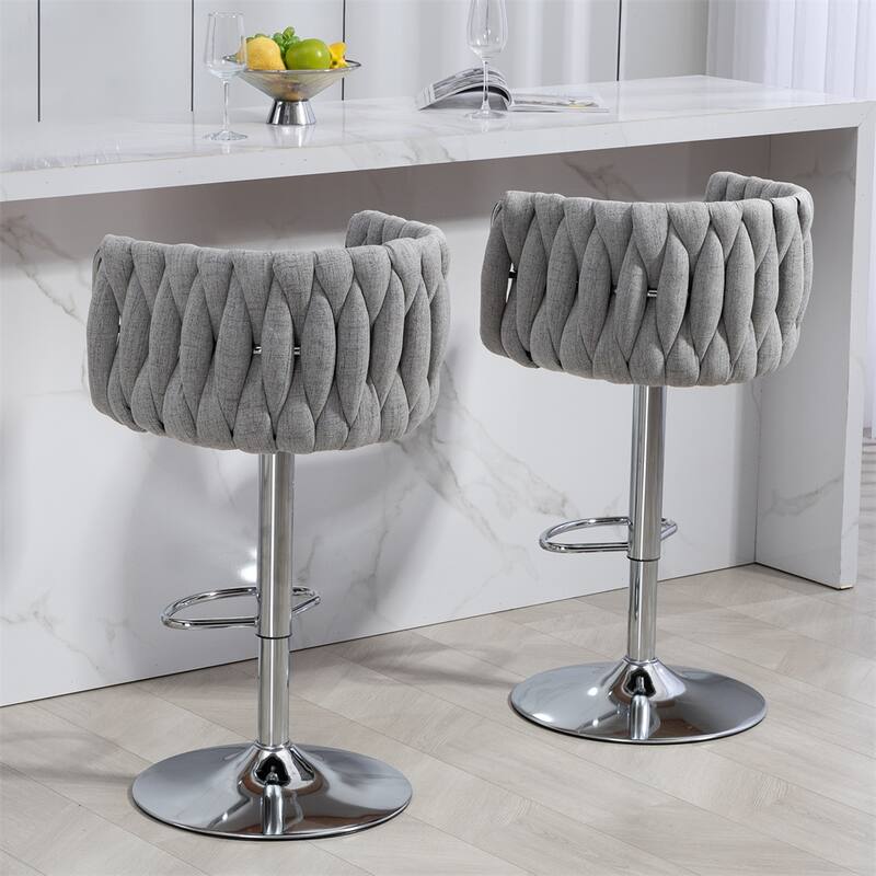 Adjustable Height Fabric Swivel Bar Stools w/ Back & Footrest,Set of 2