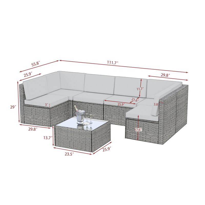 7 Pieces Outdoor Patio Sectional Sofa Couch