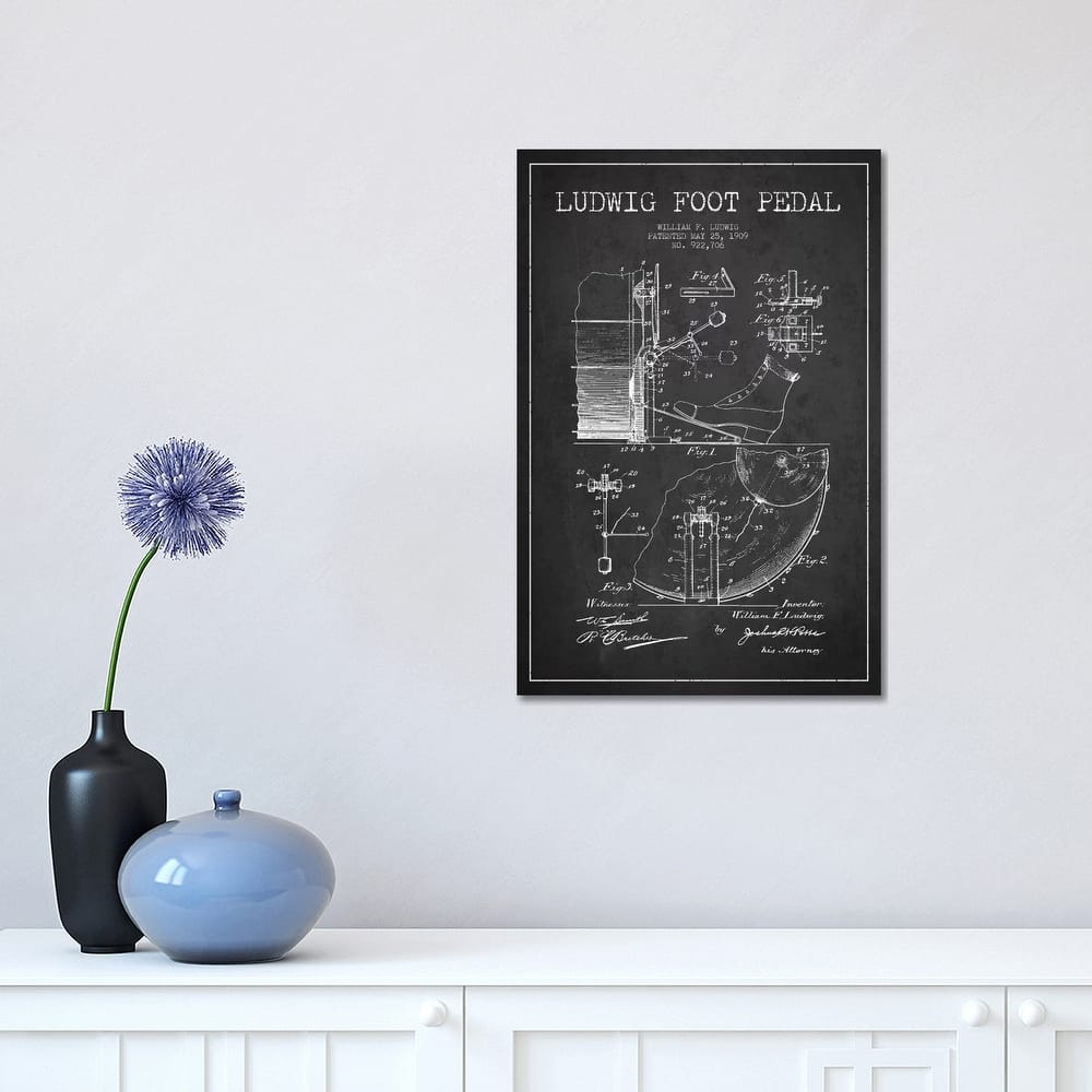 iCanvas "Ludwig Pedal Charcoal Patent Blueprint" by Aged Pixel Canvas Print