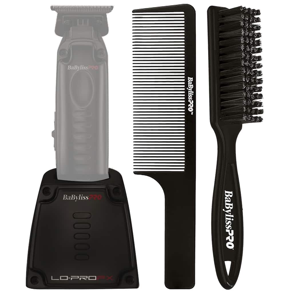 BaByliss Pro LO-PROFX Trimmer Charging Base #FX726BASE + BaByliss Pro Fade Brush BPFADEB + BaByliss Pro 9" Clipper Comb
