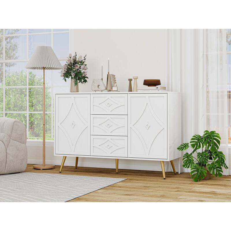 2-Door, 3-Drawer Buffet Cabinet - Adjustable Shelf for Living Room or Kitchen Use