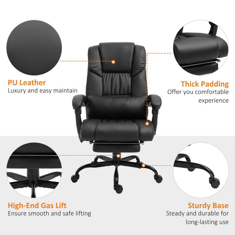 High Back Massage Office Chair with 6 Vibration Points, Reclining Chair, Ergonomic Office Chair with Footrest Adjustable Height