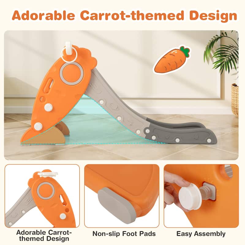 4 in 1 Indoor Slide for Kids Age 3+ Years with Basketball Hoop and Rings-Orange - Multi