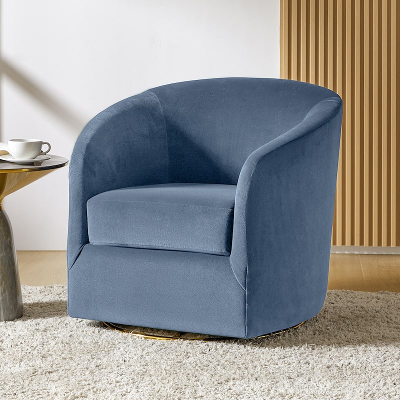 Eleuterio Modern Velvet Curved Swivel Accent Barrel Chair with Metal Base by HULALA HOME