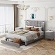preview thumbnail 30 of 71, Velvet Storage Platform Bed with Wireless Chargers and Drawer Grey(Queen bed+Two Nightstands)
