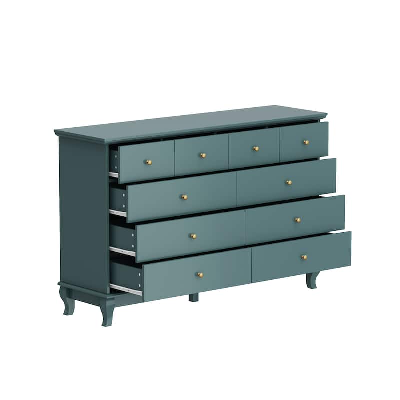Black 8 Drawer Dresser with Solid Wood Legs, Modern Double Dresser Storage Cabinet for Bedroom, 55.1" Wide