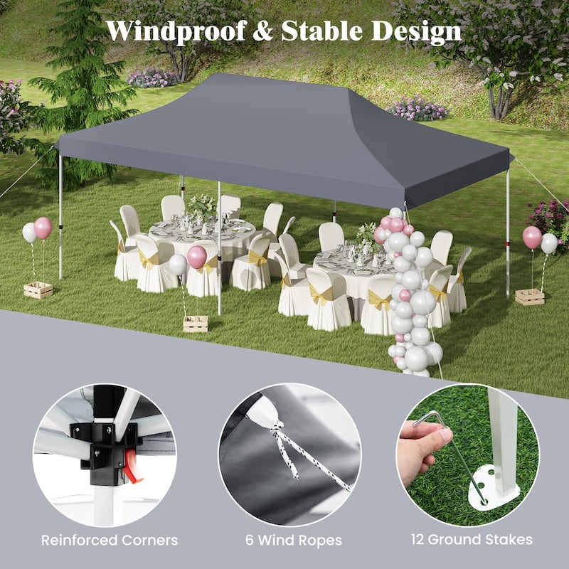 Pop Up Canopy Tent with 6 Sidewalls and Windows for Outdoor Events - 240” x 120” x 116.4”-124.8”