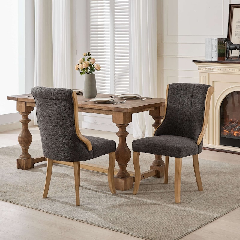 Mid-Century Dining Chairs with Curved Wood Trim & Sculpted Legs Set of 2 - Gray