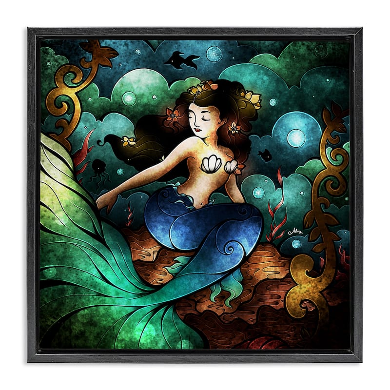 Stupell Vivid Deco Mermaid Framed Floater Canvas Wall Art Design By Mandie Manzano - 25 x 25 - Black