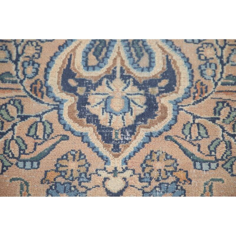 Hand Knotted Oriental 100% Wool Carpet Traditional Floral Peach Mashad Area Rug - 11' 6'' X 7' 11''