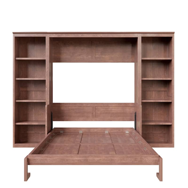 Dark Brown Murphy Bed with Bookshelf and Desk