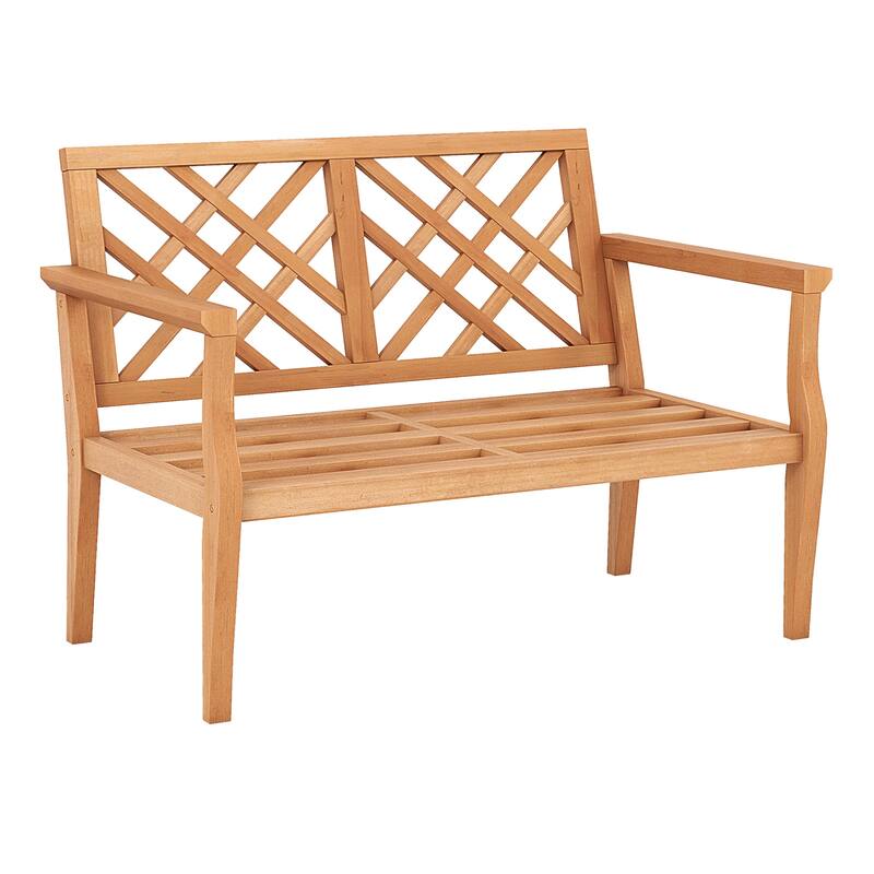 2-Person Patio Bench in Natural Teak Wood Outdoor Garden Seating with Backrest and Arm Support - 52” L x 27.5” W x 33” H